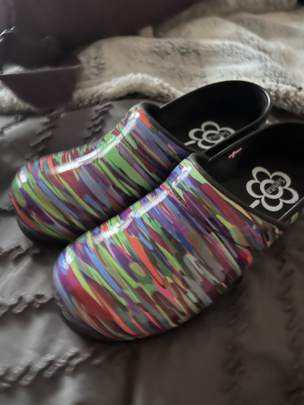 Sanita Multicolor Slip-On Clogs - Colorful Stripe Print. Size 37